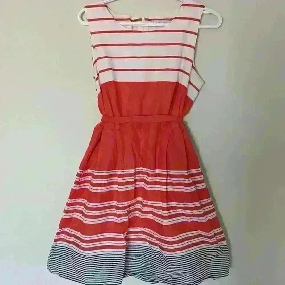 CLEO Petites, Stripped Dress with  Belt. Red, white and black, size 10 - Picture 1 of 7